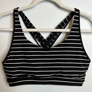Athleta Transcendence Black & White Striped Sports Bra L GUC